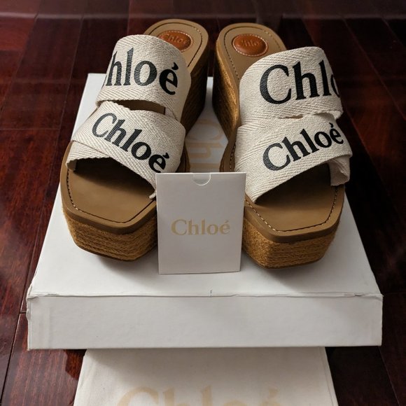 REDUCED !!! CHLOE WOODY CLOTH WEDGES - Picture 1 of 7